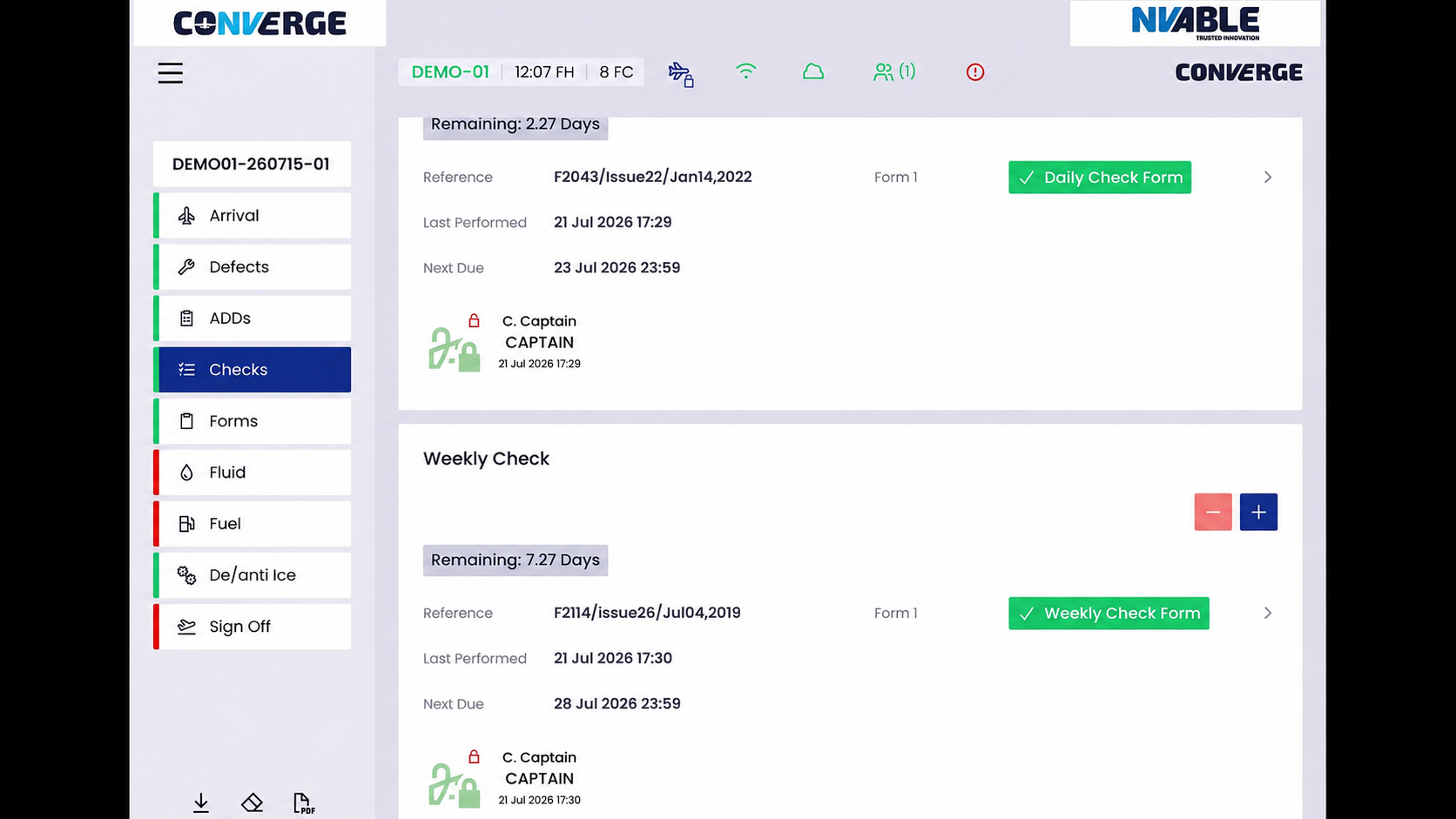 Recorded checks and next due information in Converge ETLB